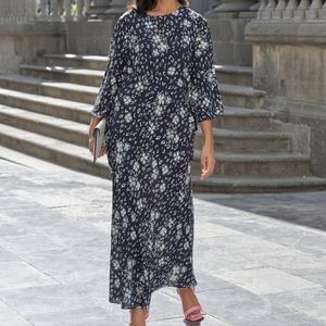 Pure Collection Fluted Sleeve Animal Floral Print Midi Dress Size 12